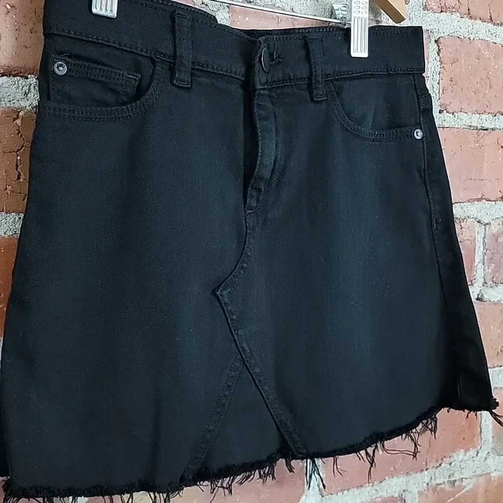 DL1961 Girls Denim‎ Jenny Mini Skirt in Black Jet Set Raw Hem 12